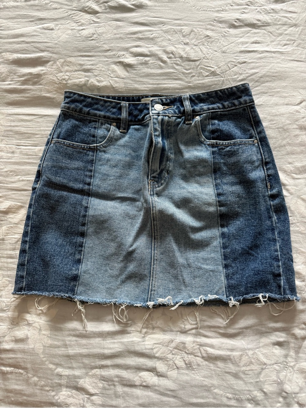PacSun Two-Tone Blue Denim Mini Skirt with Frayed Hem